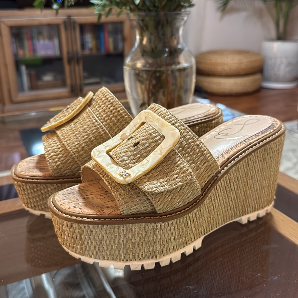 Sam Edelman Livi Raffia Platform Sandal 6.5